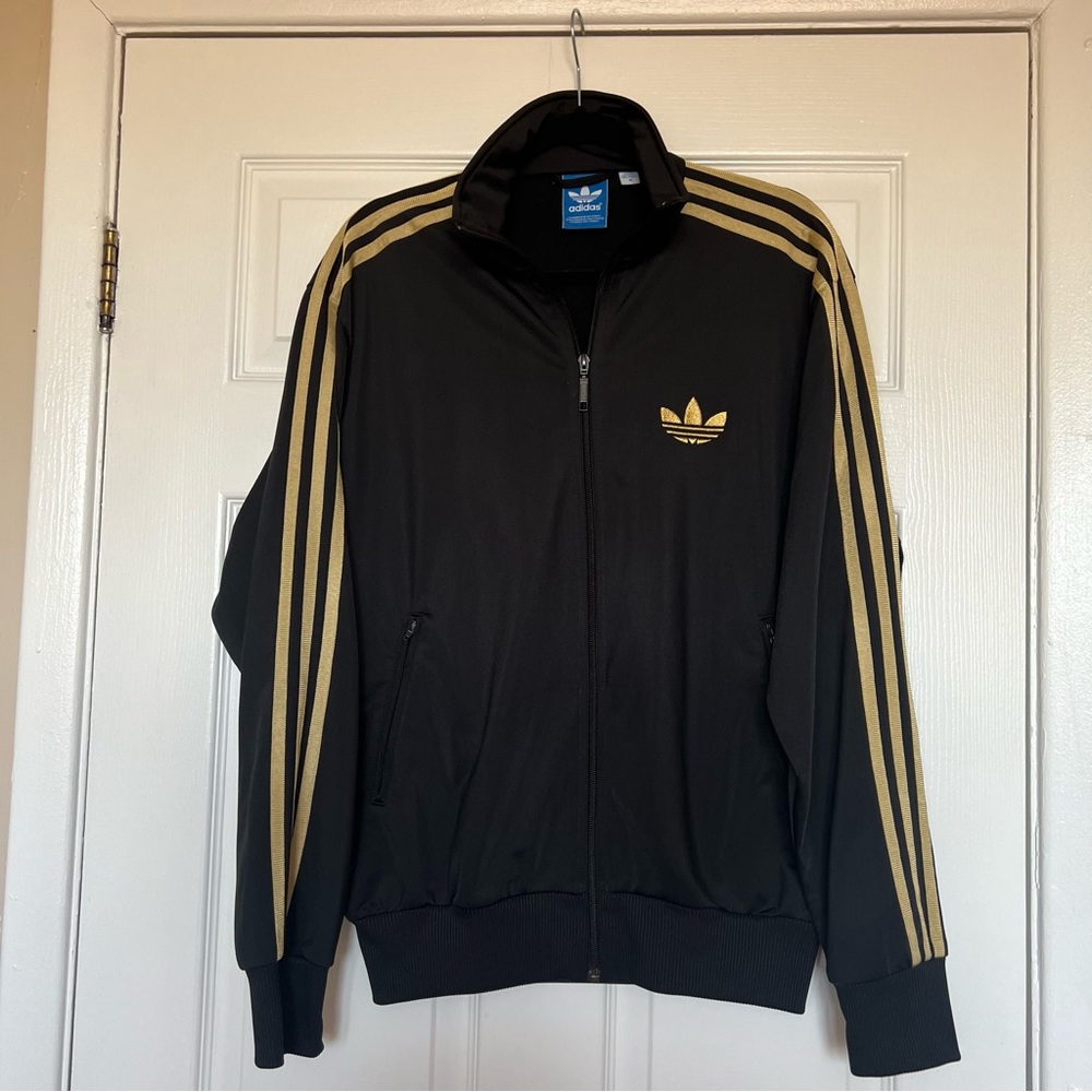 Adidas Men's Black and Gold Track Jacket